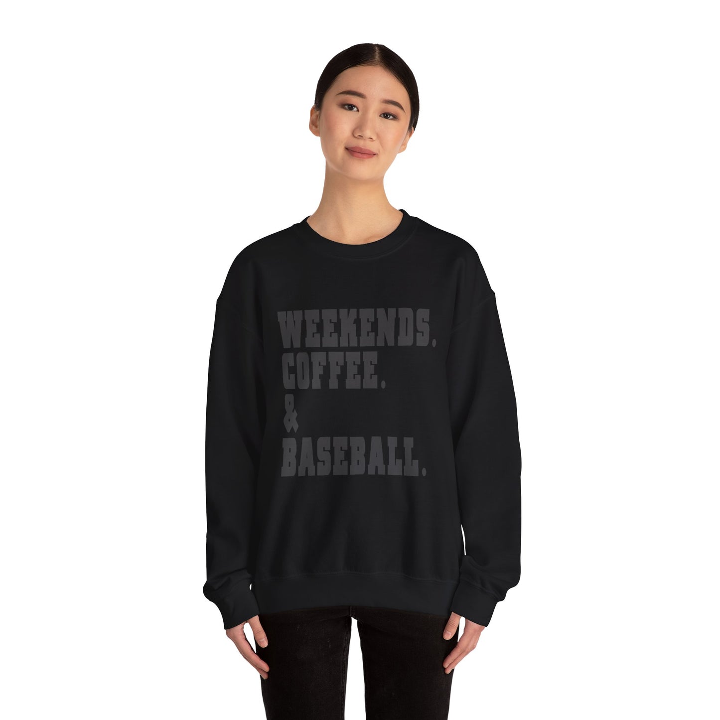 Crewneck Sweatshirt — “Weekends, Coffee & Baseball.” Vintage Sports Crewneck