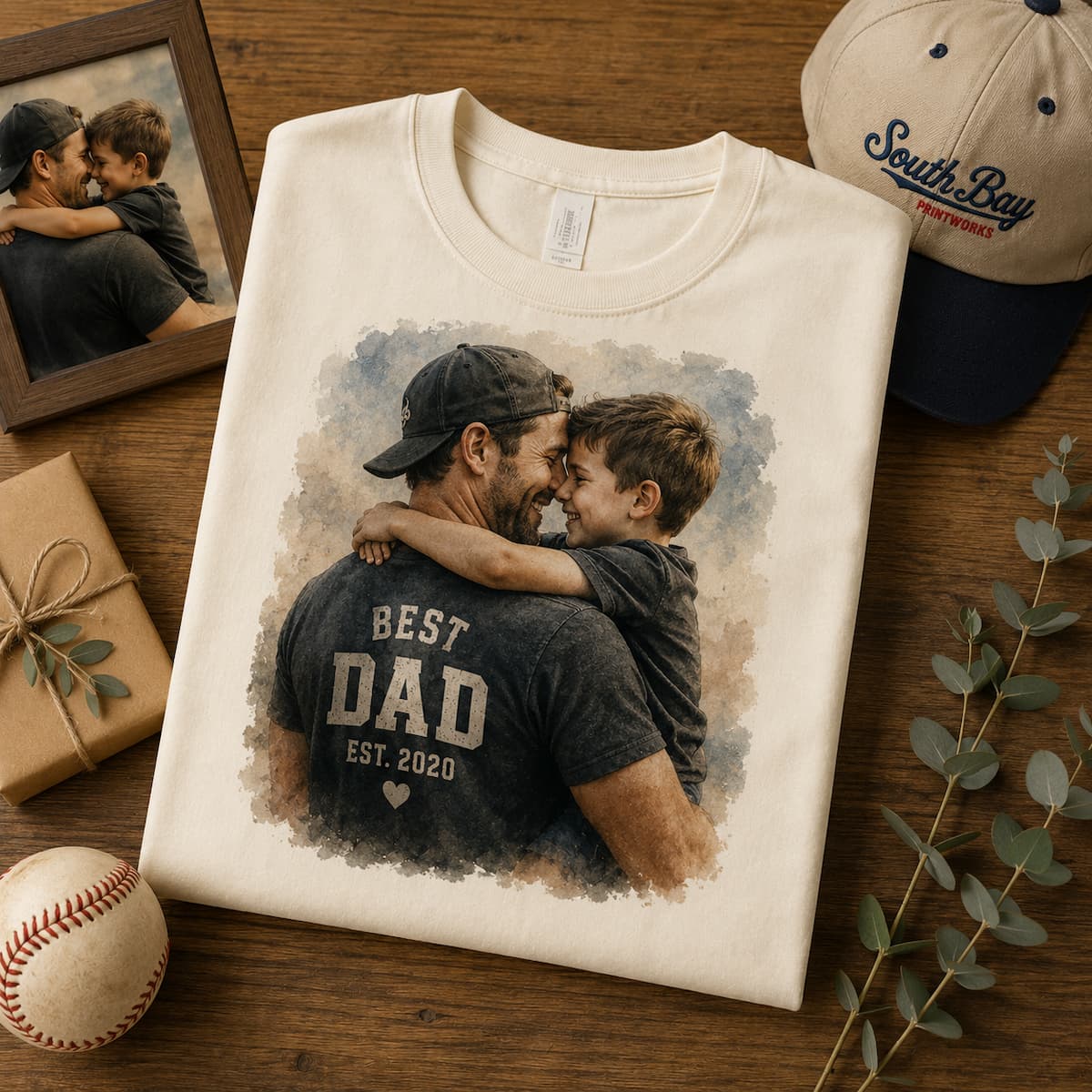 Personalized photo T-shirt featuring custom watercolor artwork for meaningful gifts and special occasions