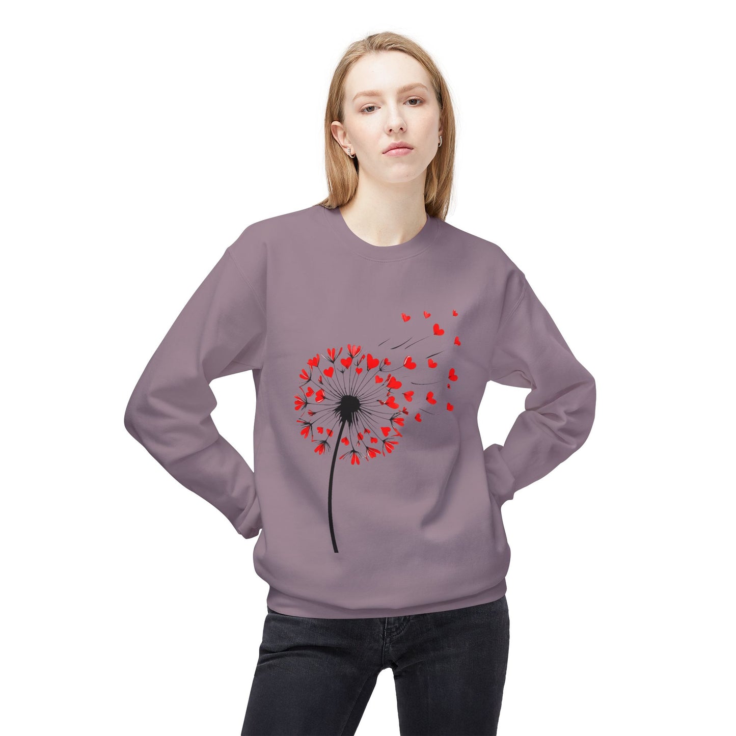Dandelion Heart Sweatshirt, Custom Valentine's Day Gift. Anniversary Gift, Cute Heart Design Crewneck Fleece. Personalized Love Quote.