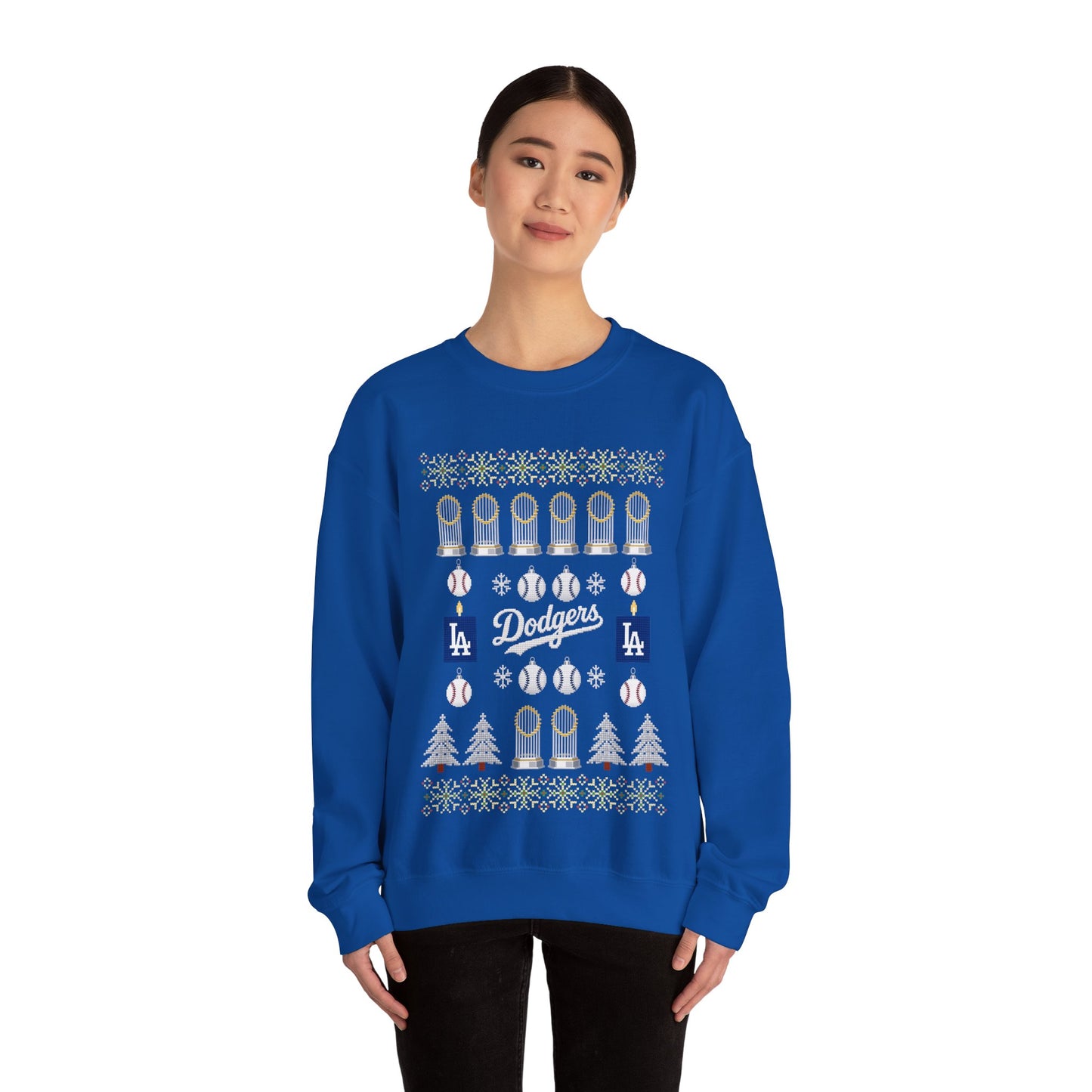 Dodgers Holiday Ugly Sweater Sweatshirt | Baseball Ornaments, LA Logo