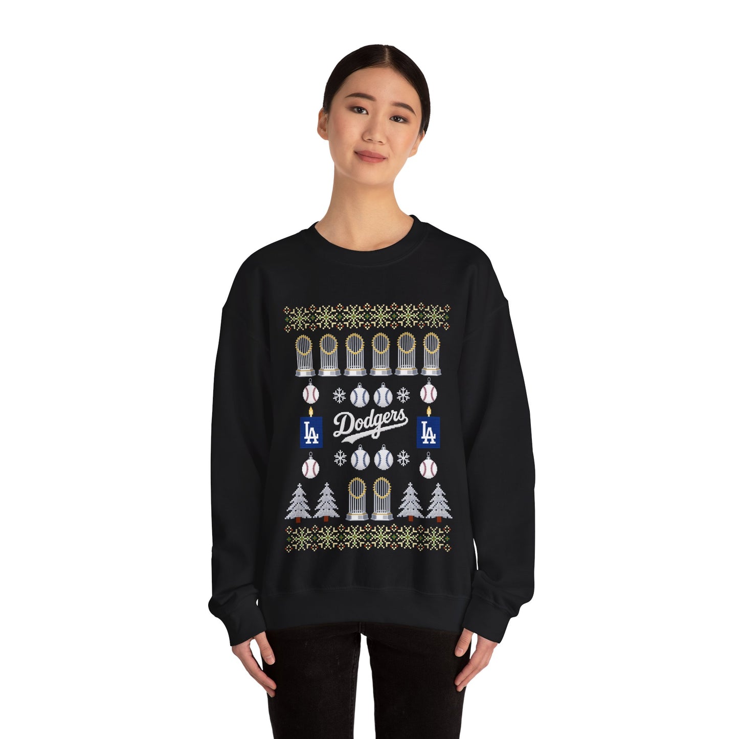 Dodgers Holiday Ugly Sweater Sweatshirt | Baseball Ornaments, LA Logo