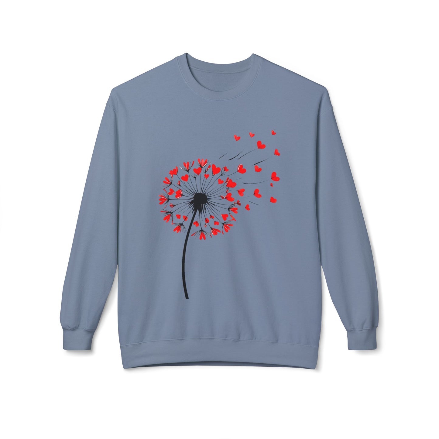 Dandelion Heart Sweatshirt, Custom Valentine's Day Gift. Anniversary Gift, Cute Heart Design Crewneck Fleece. Personalized Love Quote.