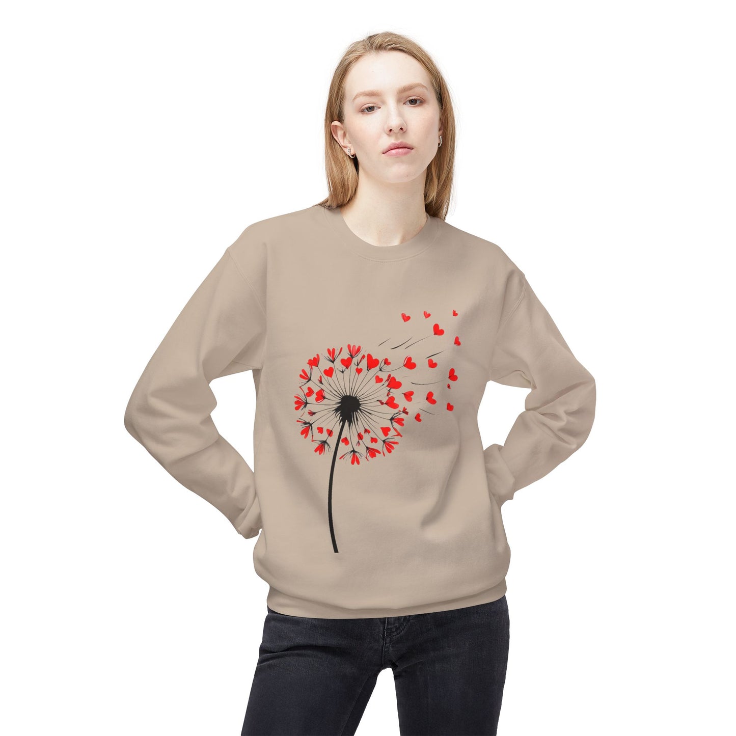 Dandelion Heart Sweatshirt, Custom Valentine's Day Gift. Anniversary Gift, Cute Heart Design Crewneck Fleece. Personalized Love Quote.