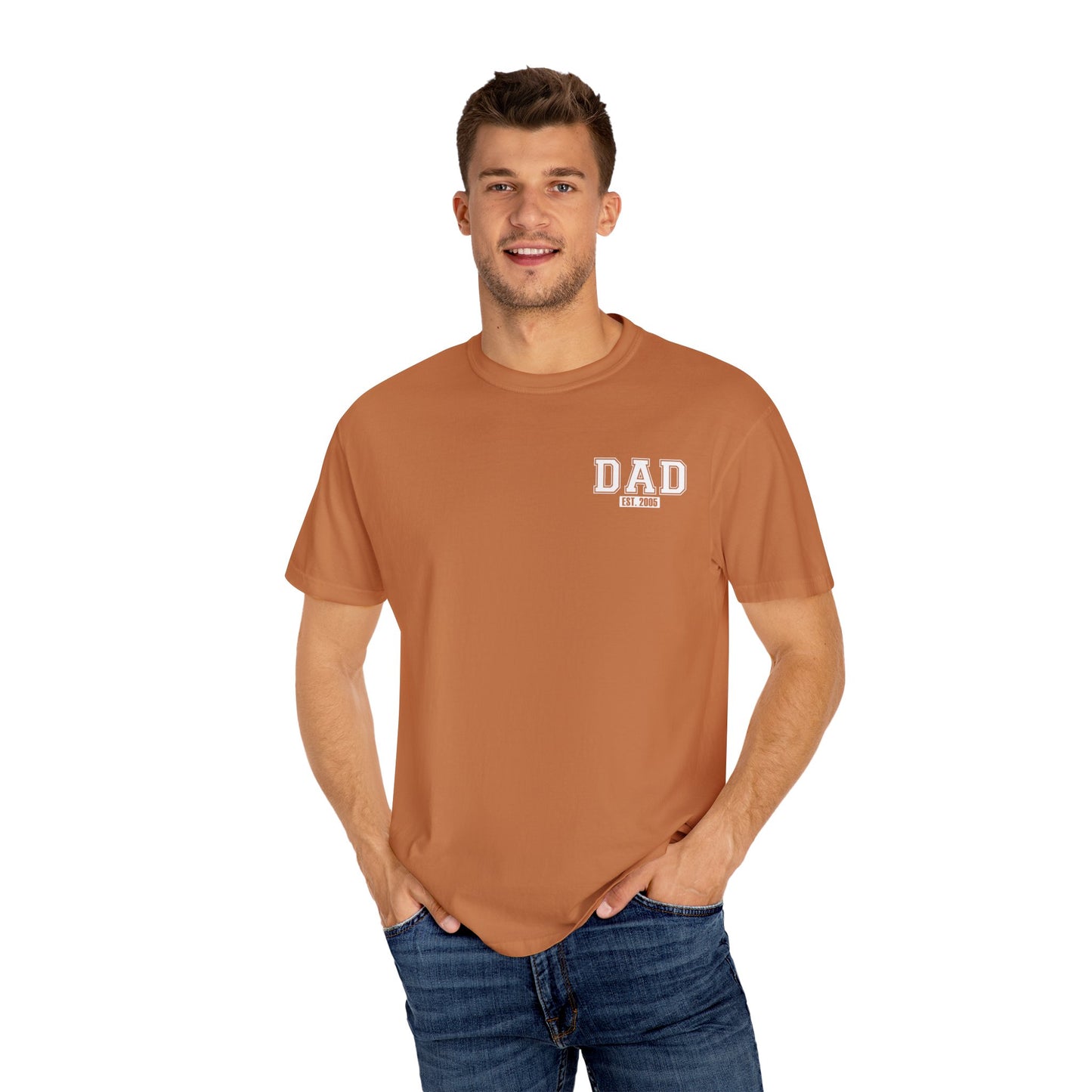 Custom Dad Established Year T-shirt - White Varsity Font