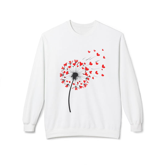 Dandelion Heart Sweatshirt, Custom Valentine's Day Gift. Anniversary Gift, Cute Heart Design Crewneck Fleece. Personalized Love Quote.