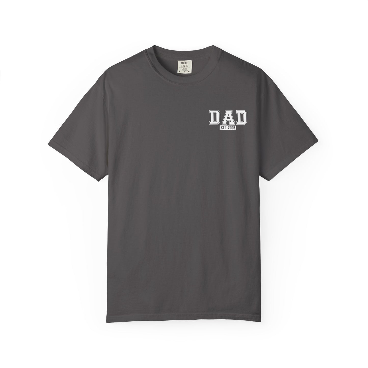 Custom Dad Established Year T-shirt - White Varsity Font