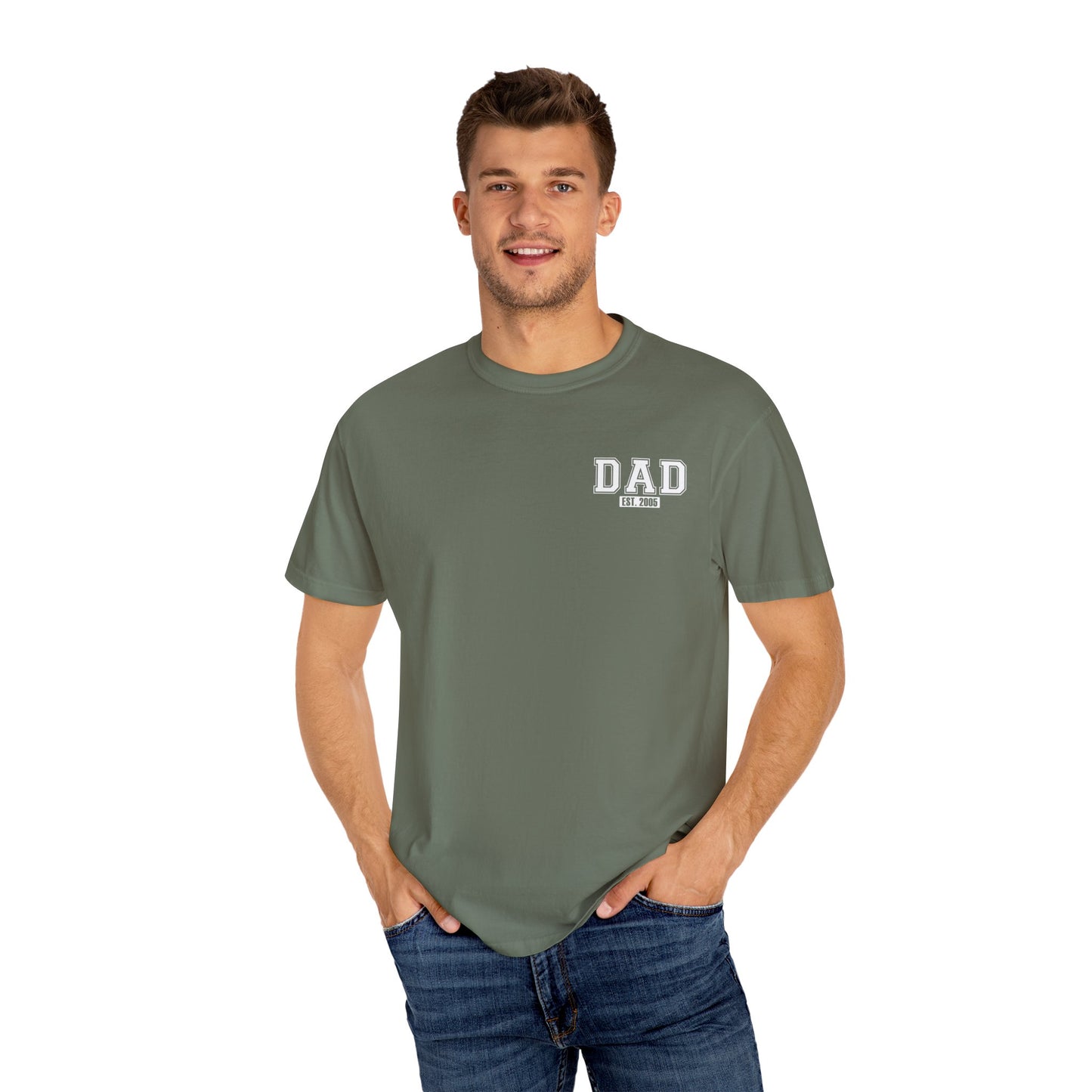Custom Dad Established Year T-shirt - White Varsity Font