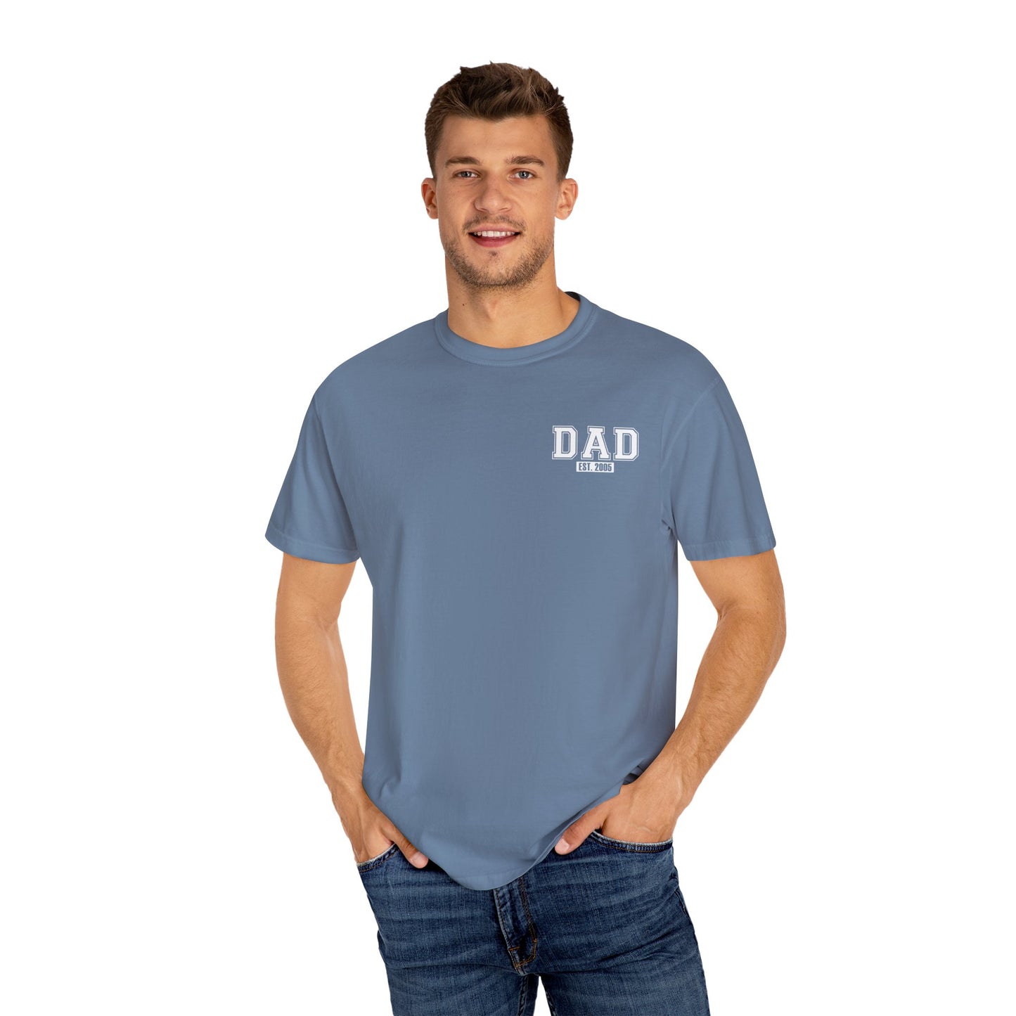 Custom Dad Established Year T-shirt - White Varsity Font