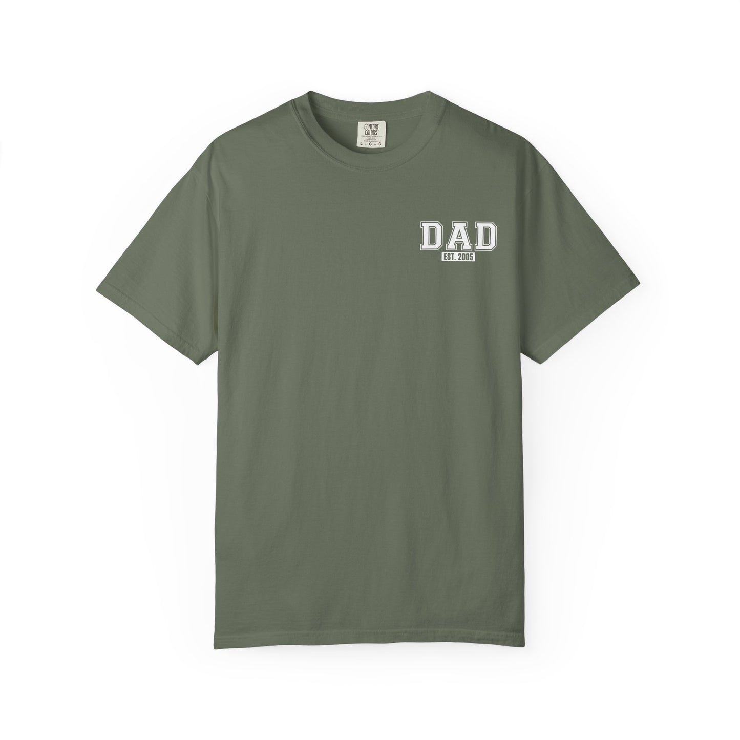 Custom Dad Established Year T-shirt - White Varsity Font