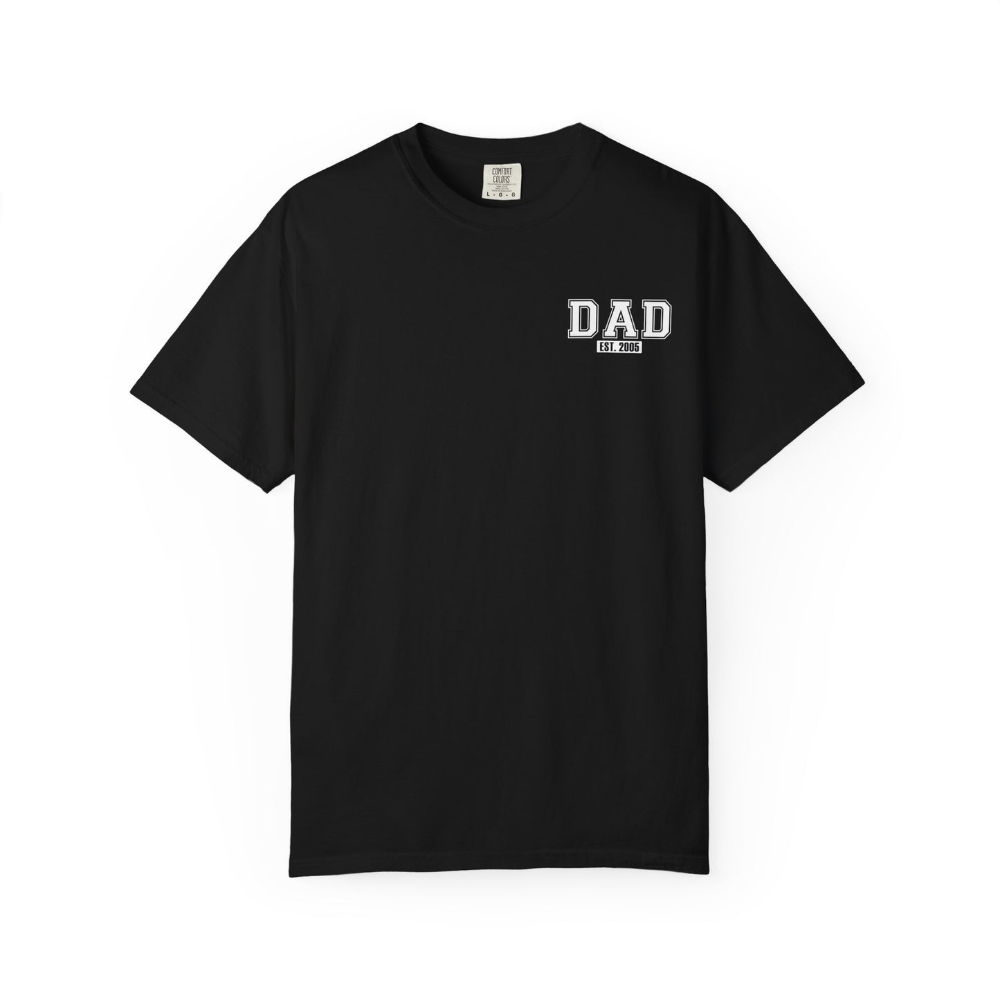 Custom Dad Established Year T-shirt - White Varsity Font