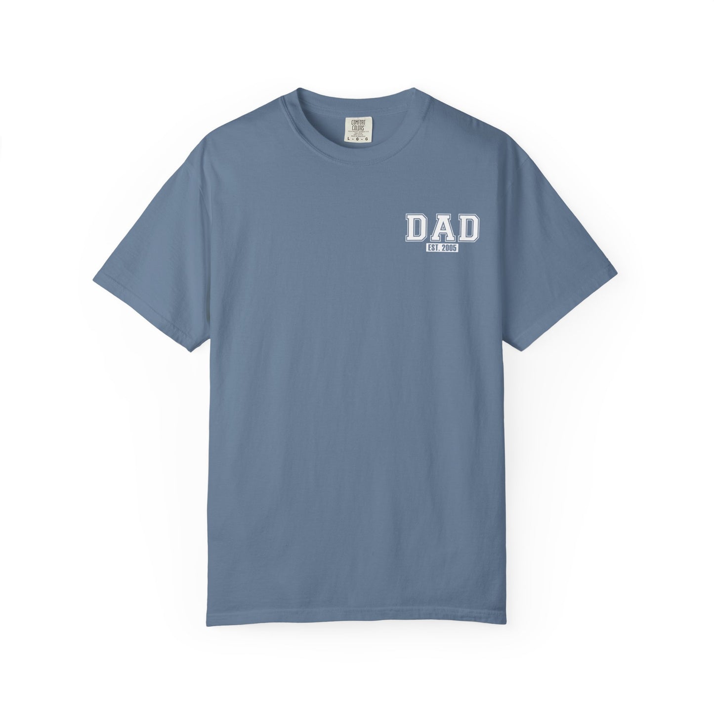 Custom Dad Established Year T-shirt - White Varsity Font