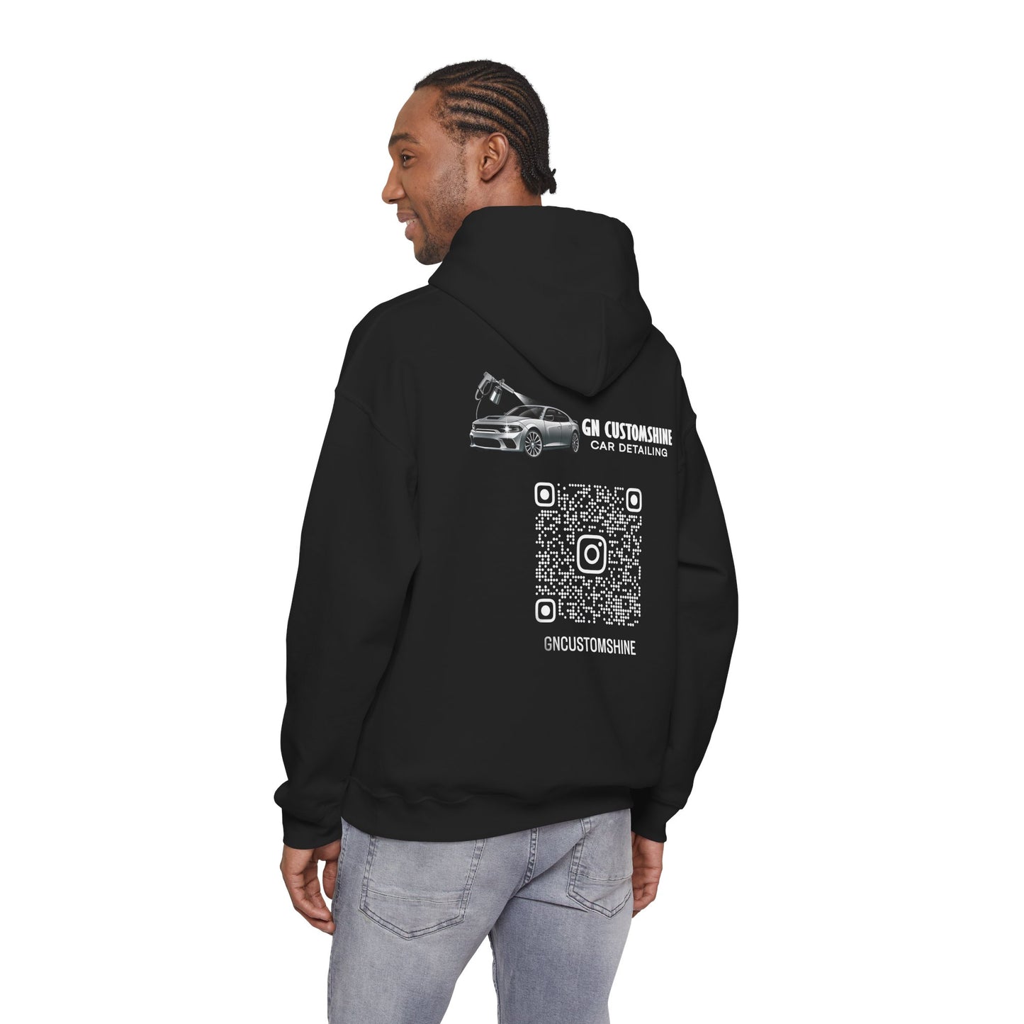 Car Detailing Hoodie — GN CustomShine Logo & QR Code Promotional Sweatshirt