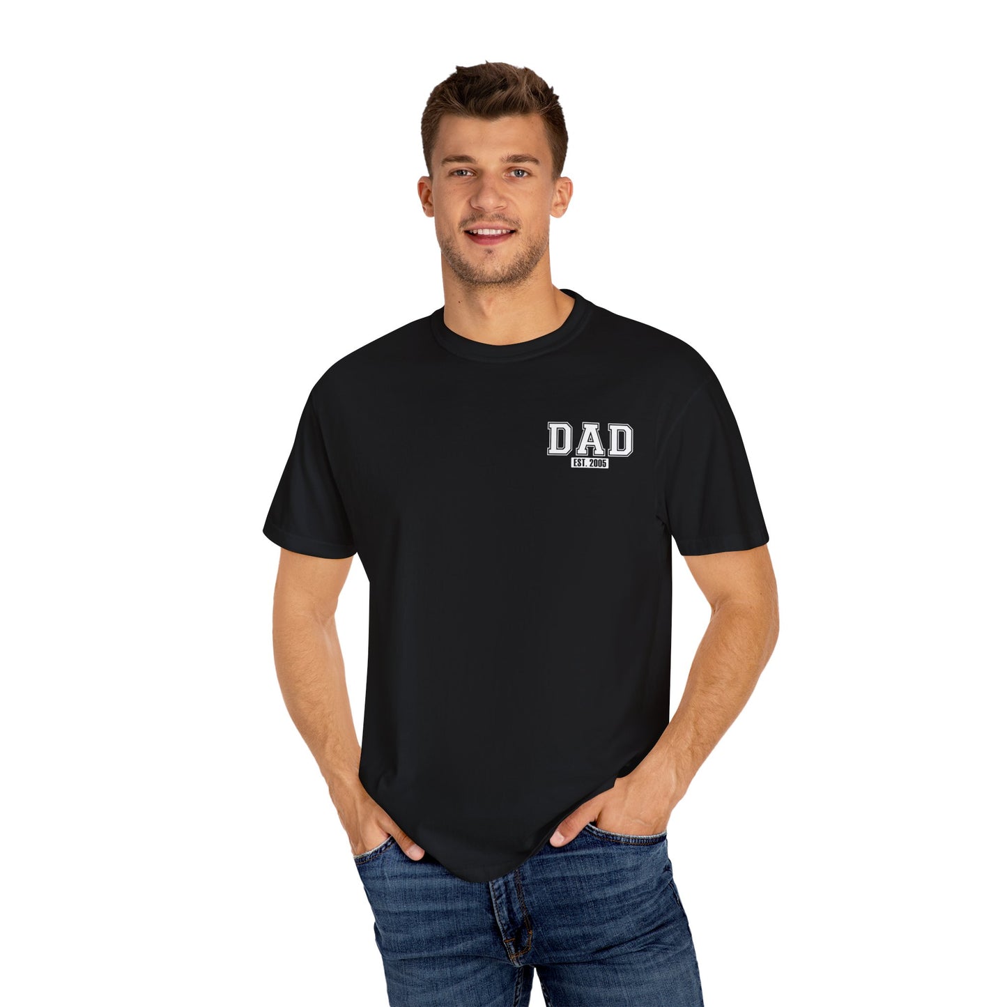 Custom Dad Established Year T-shirt - White Varsity Font