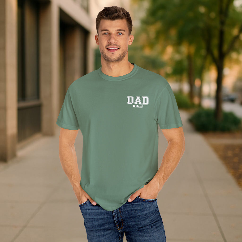Custom Dad Established Year T-shirt - White Varsity Font