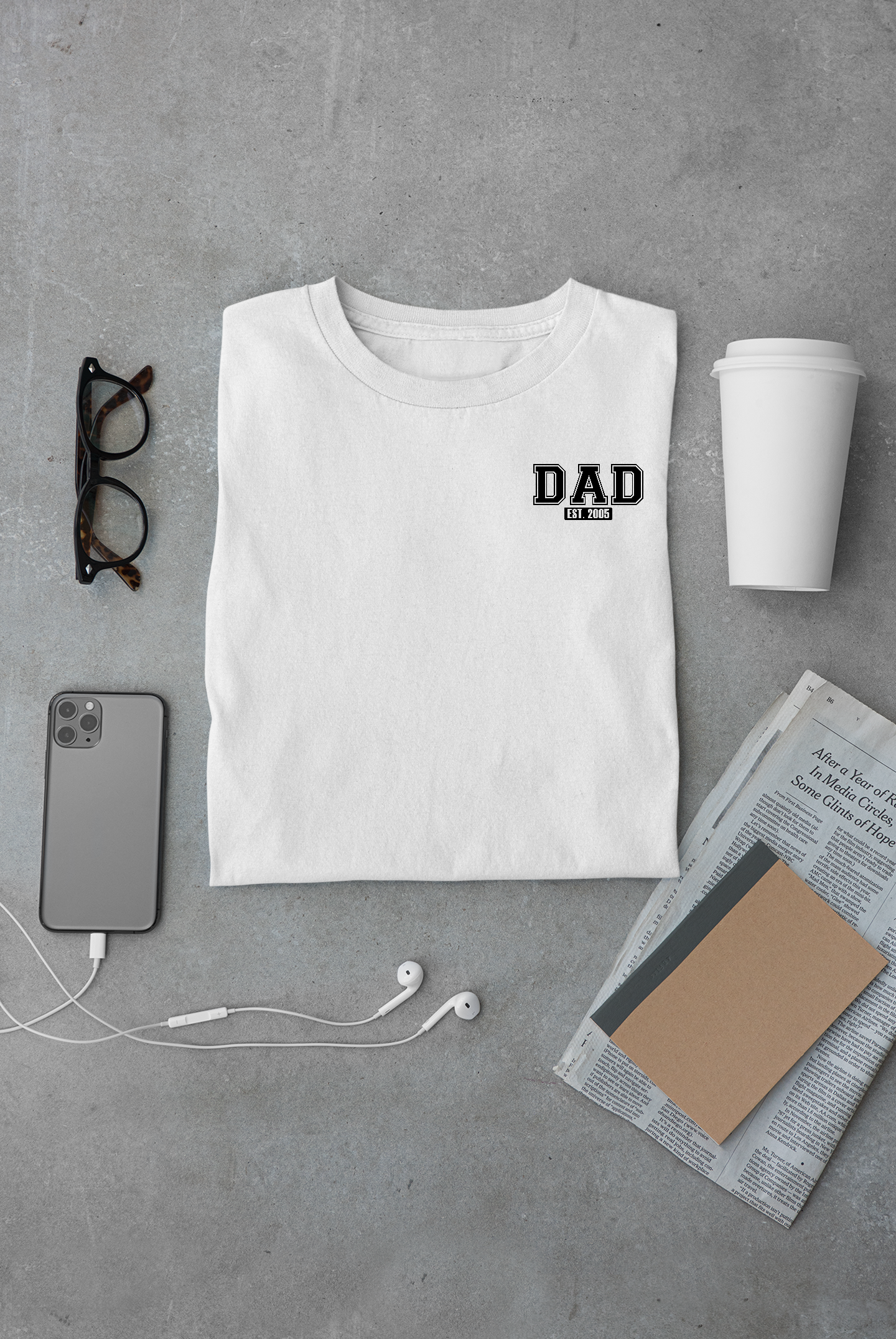 Custom Dad Established Year  T-shirt - Varsity Black Font