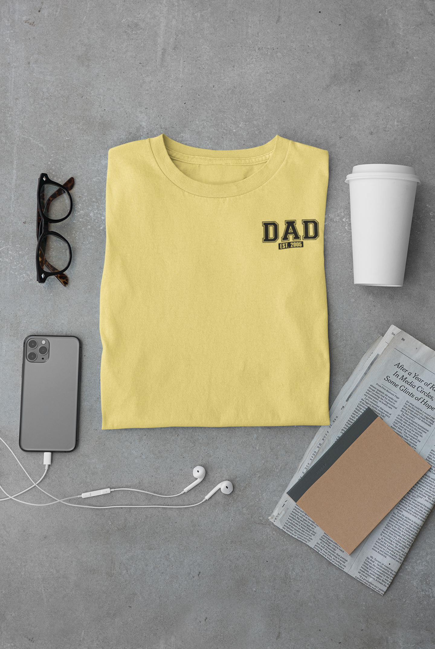 Custom Dad Established Year  T-shirt - Varsity Black Font