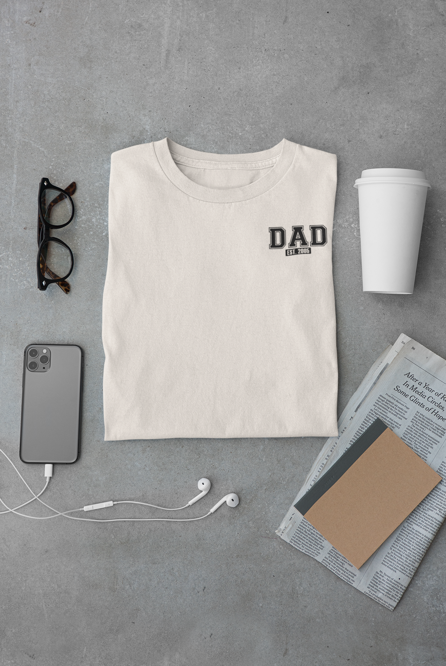 Custom Dad Established Year  T-shirt - Varsity Black Font