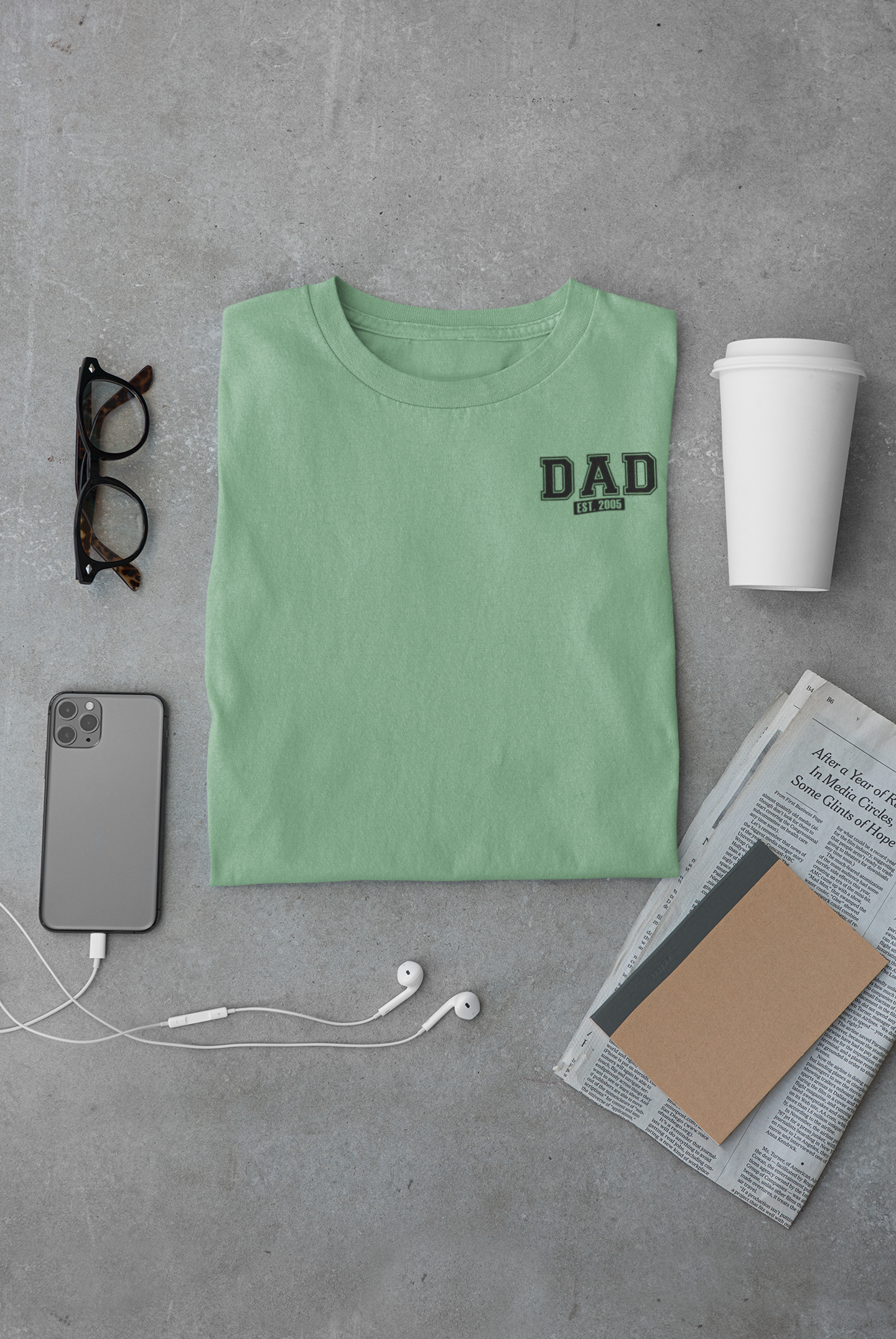 Custom Dad Established Year  T-shirt - Varsity Black Font