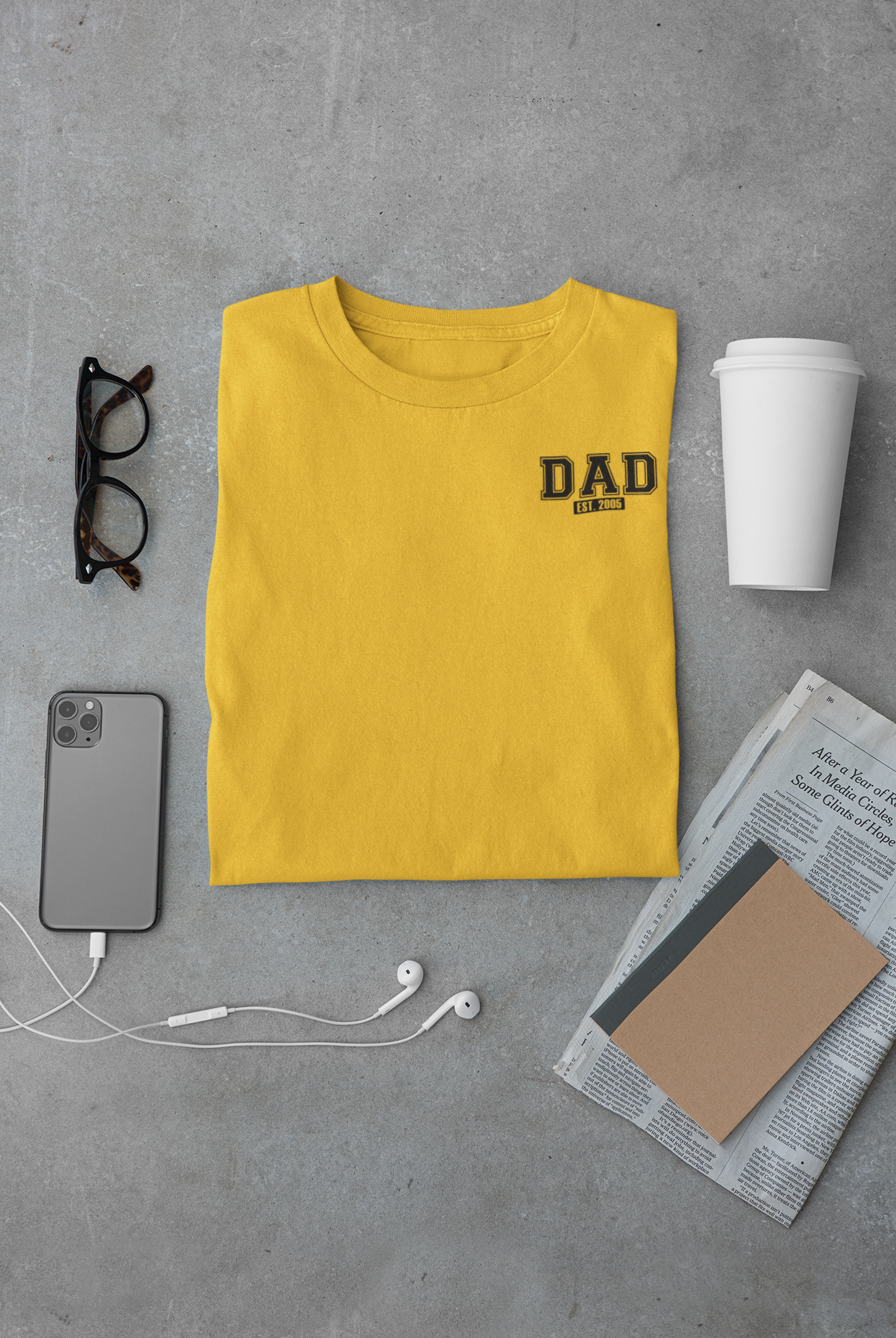 Custom Dad Established Year  T-shirt - Varsity Black Font