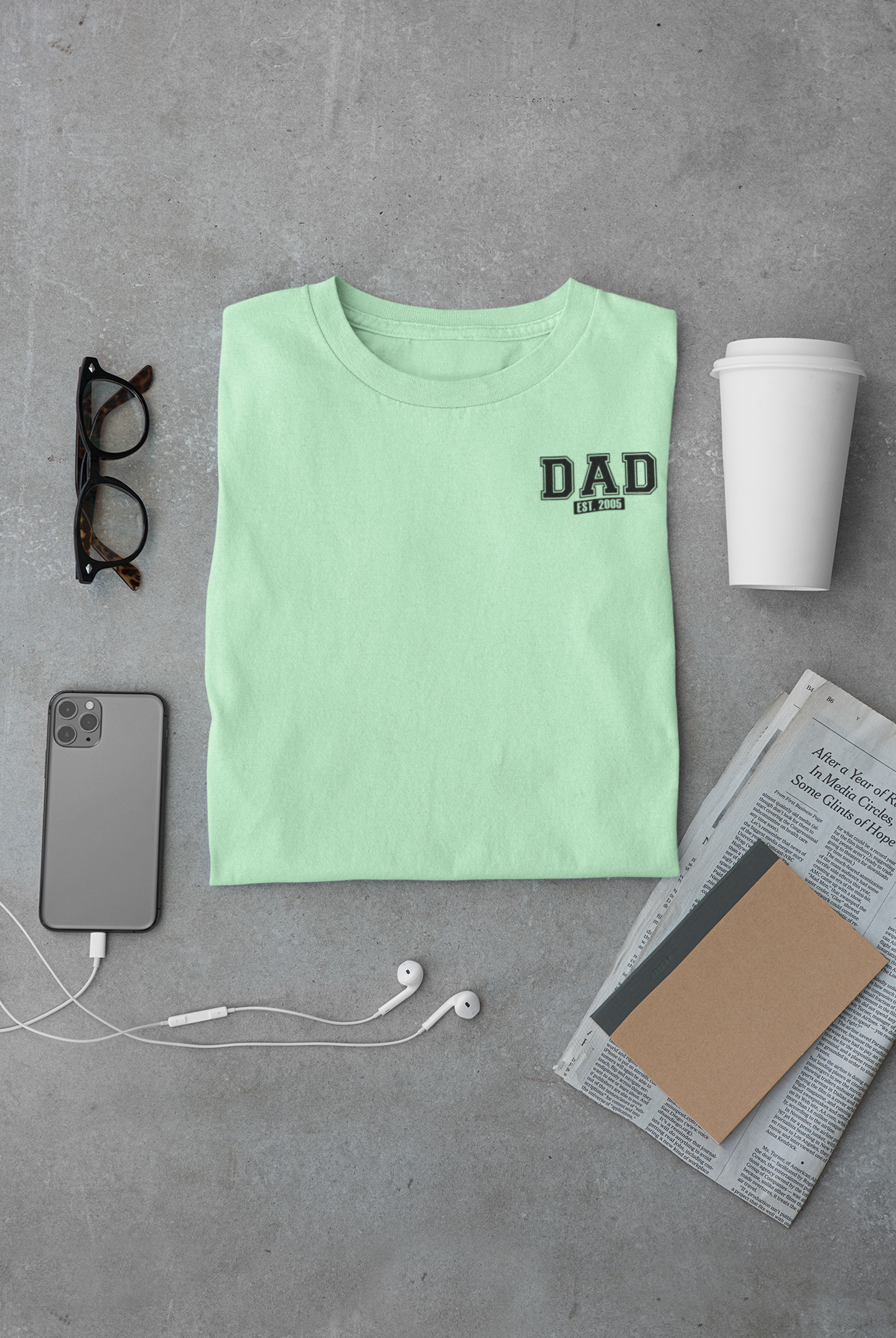 Custom Dad Established Year  T-shirt - Varsity Black Font