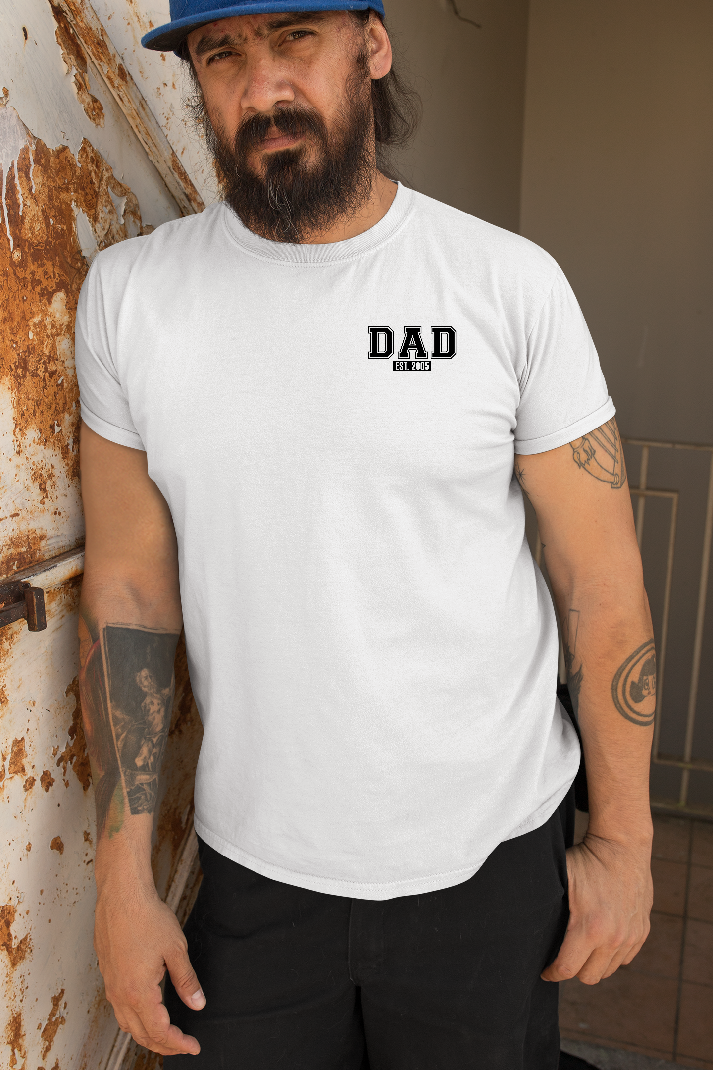 Custom Dad Established Year  T-shirt - Varsity Black Font