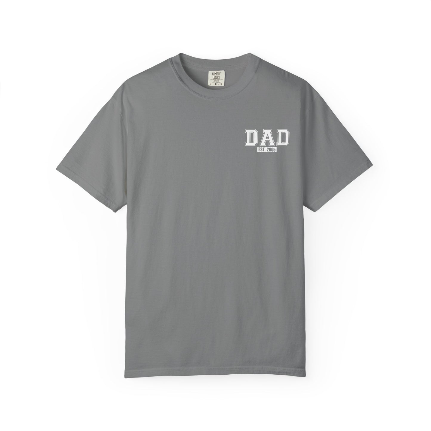 Custom Dad Established Year T-shirt - White Varsity Font