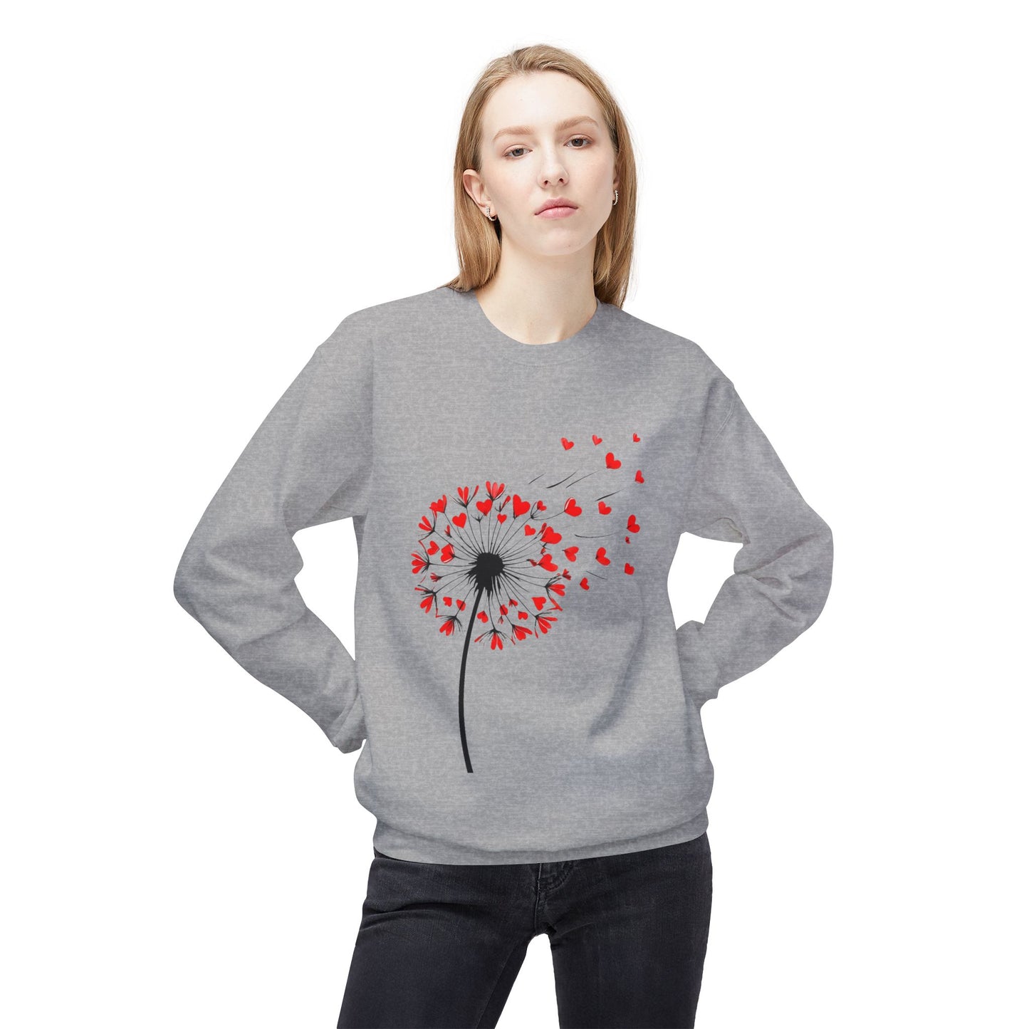Dandelion Heart Sweatshirt, Custom Valentine's Day Gift. Anniversary Gift, Cute Heart Design Crewneck Fleece. Personalized Love Quote.