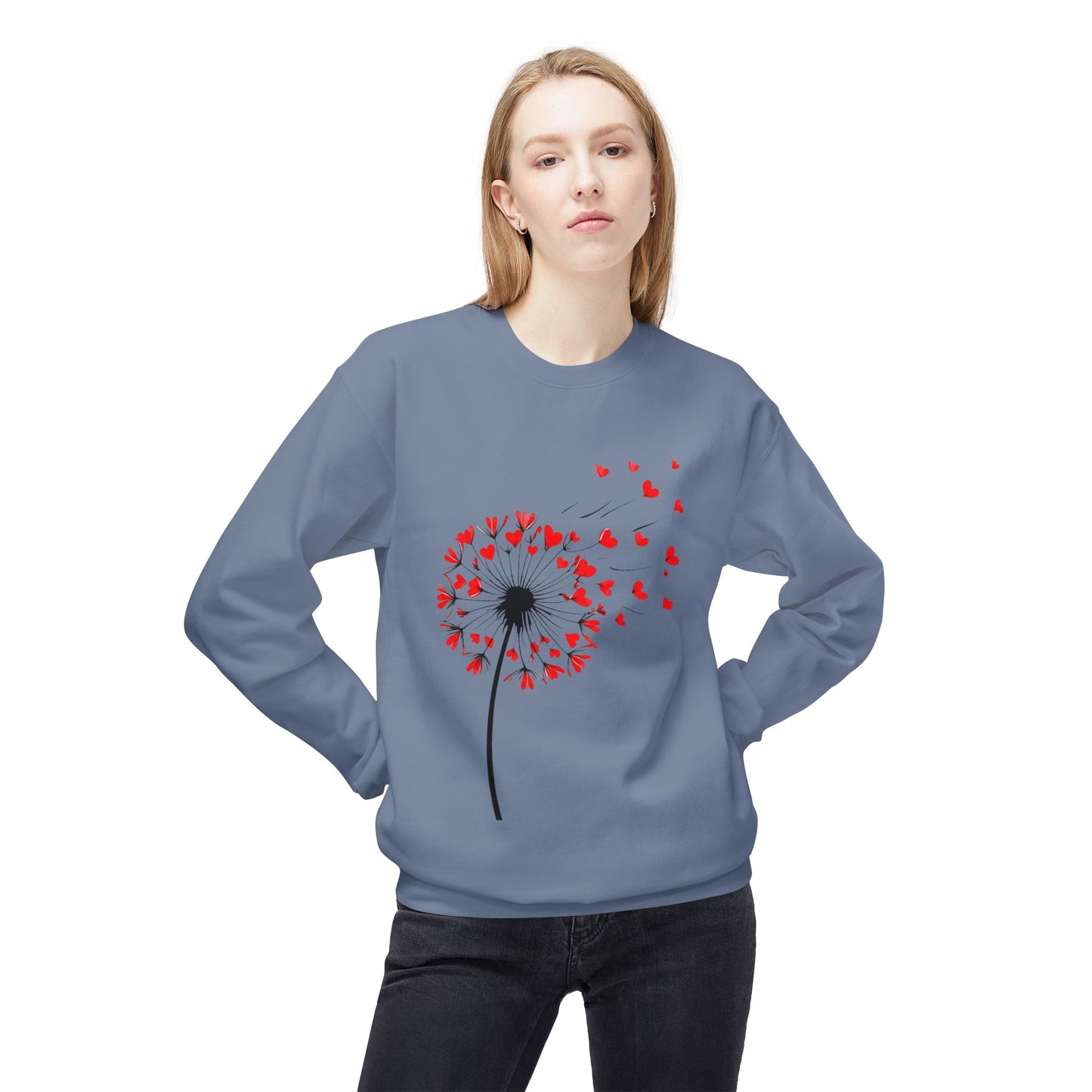 Dandelion Heart Sweatshirt, Custom Valentine's Day Gift. Anniversary Gift, Cute Heart Design Crewneck Fleece. Personalized Love Quote.