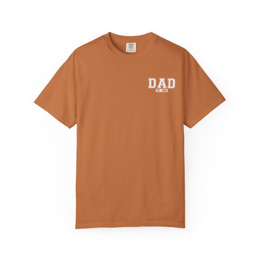Custom Dad Established Year T-shirt - White Varsity Font