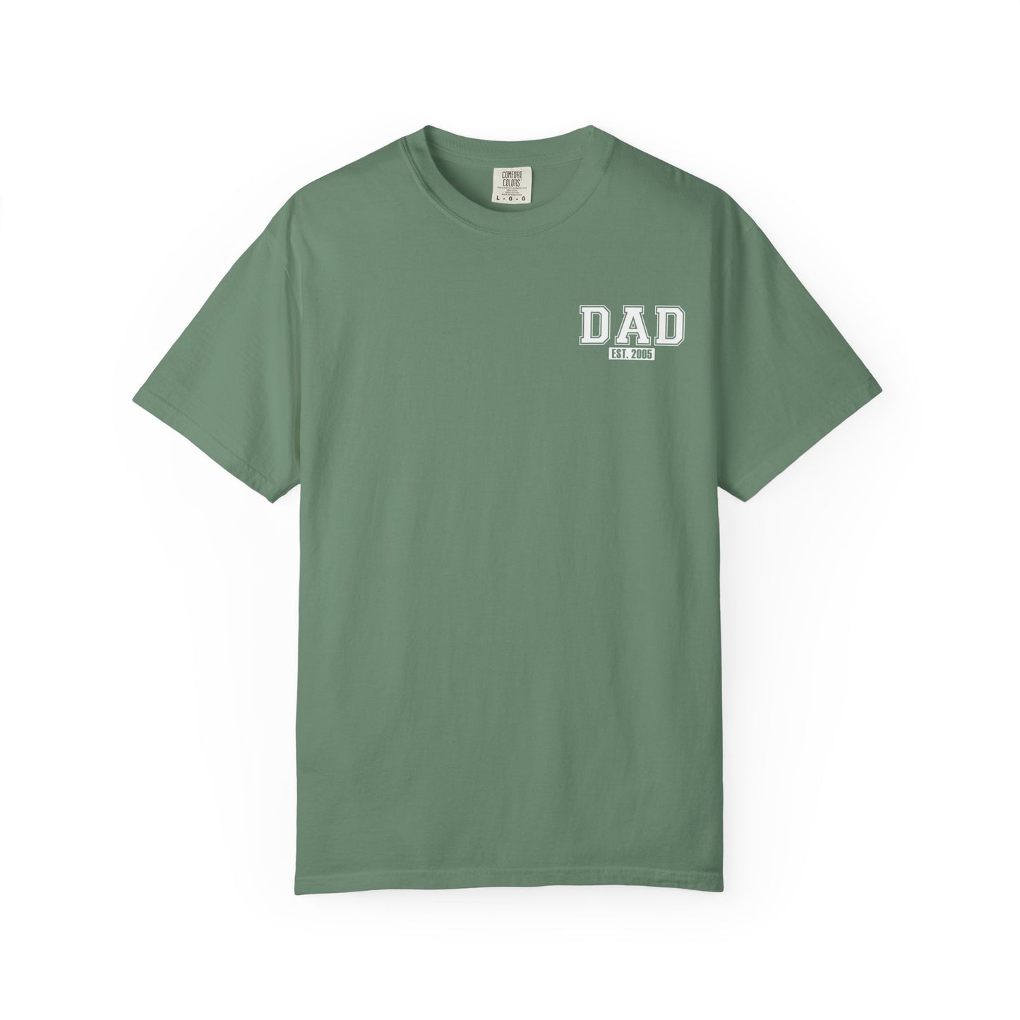 Custom Dad Established Year T-shirt - White Varsity Font