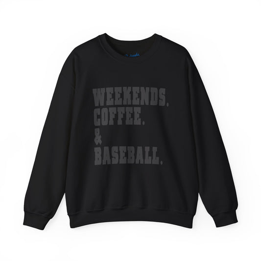 Crewneck Sweatshirt — “Weekends, Coffee & Baseball.” Vintage Sports Crewneck
