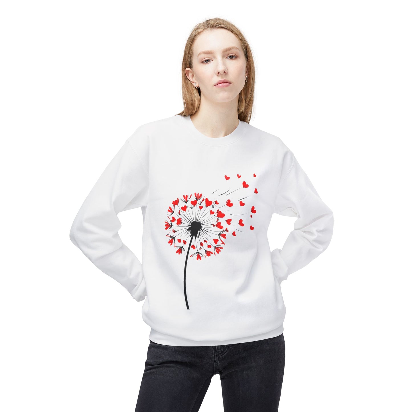 Dandelion Heart Sweatshirt, Custom Valentine's Day Gift. Anniversary Gift, Cute Heart Design Crewneck Fleece. Personalized Love Quote.
