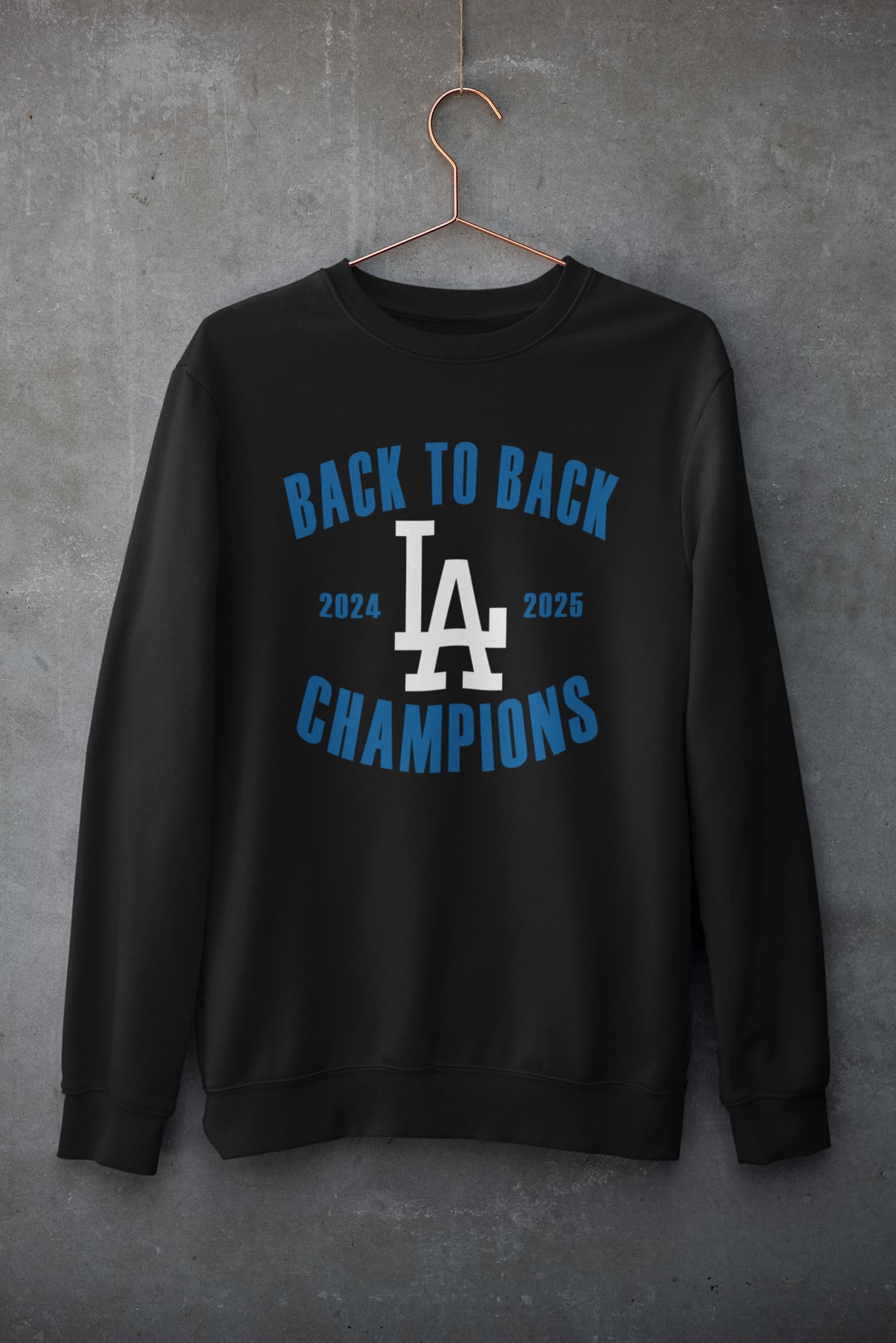 Black back to back champions 2024 2025 crewneck sweatshirt with championship fan design