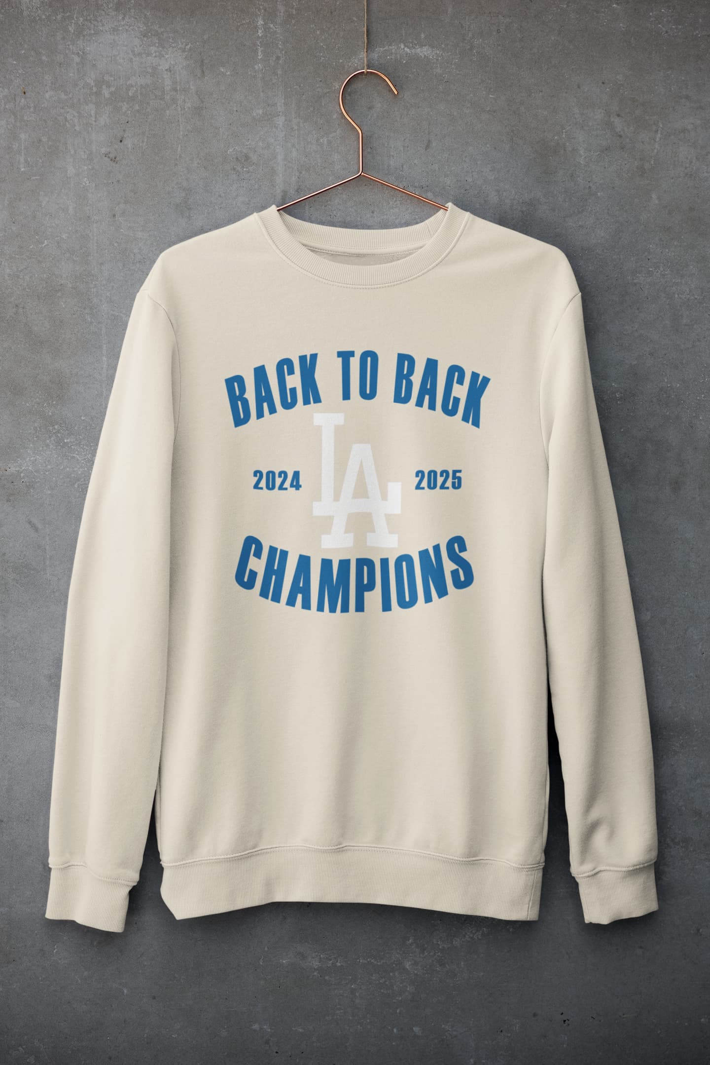 Sand back to back champions 2024 2025 sweatshirt with championship design hanging on hanger