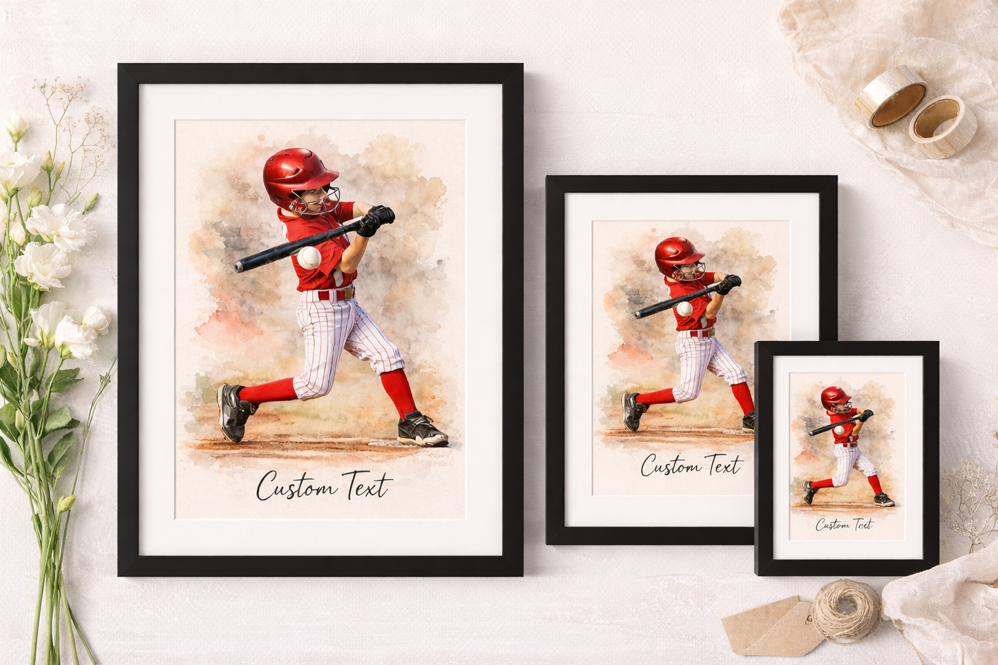 Custom Baseball Watercolor Portrait From Your Photo | Personalized Wall Art & Baseball Keepsake