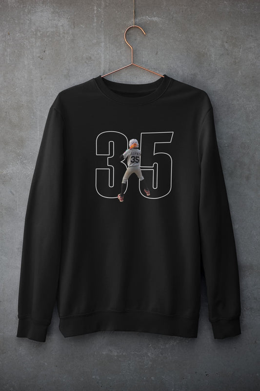 Custom baseball mom player photo crewneck sweatshirt mockup on concrete wall