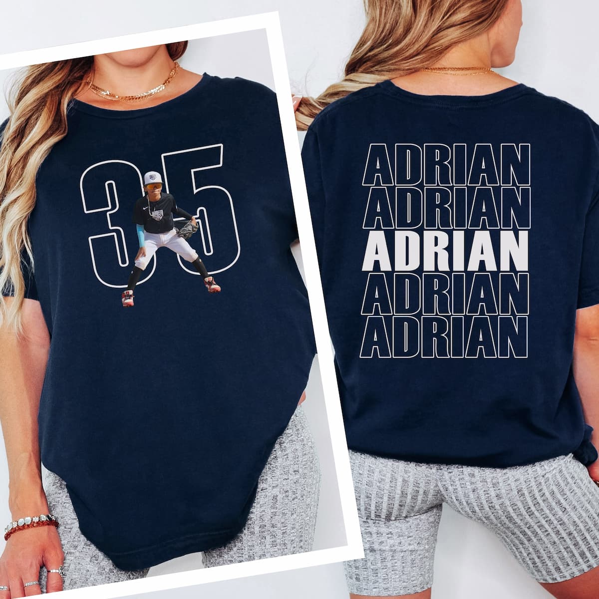 Navy Bella + Canvas 3001 T-shirt front and back blank mockup