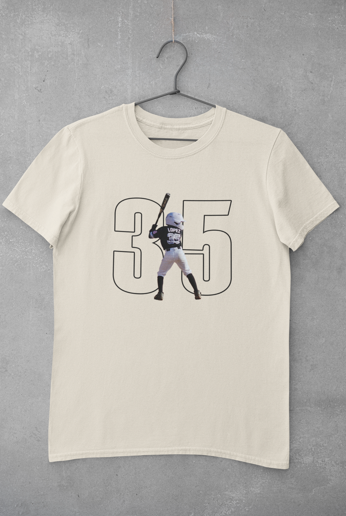 Personalized baseball mom T-shirt mockup on concrete wall