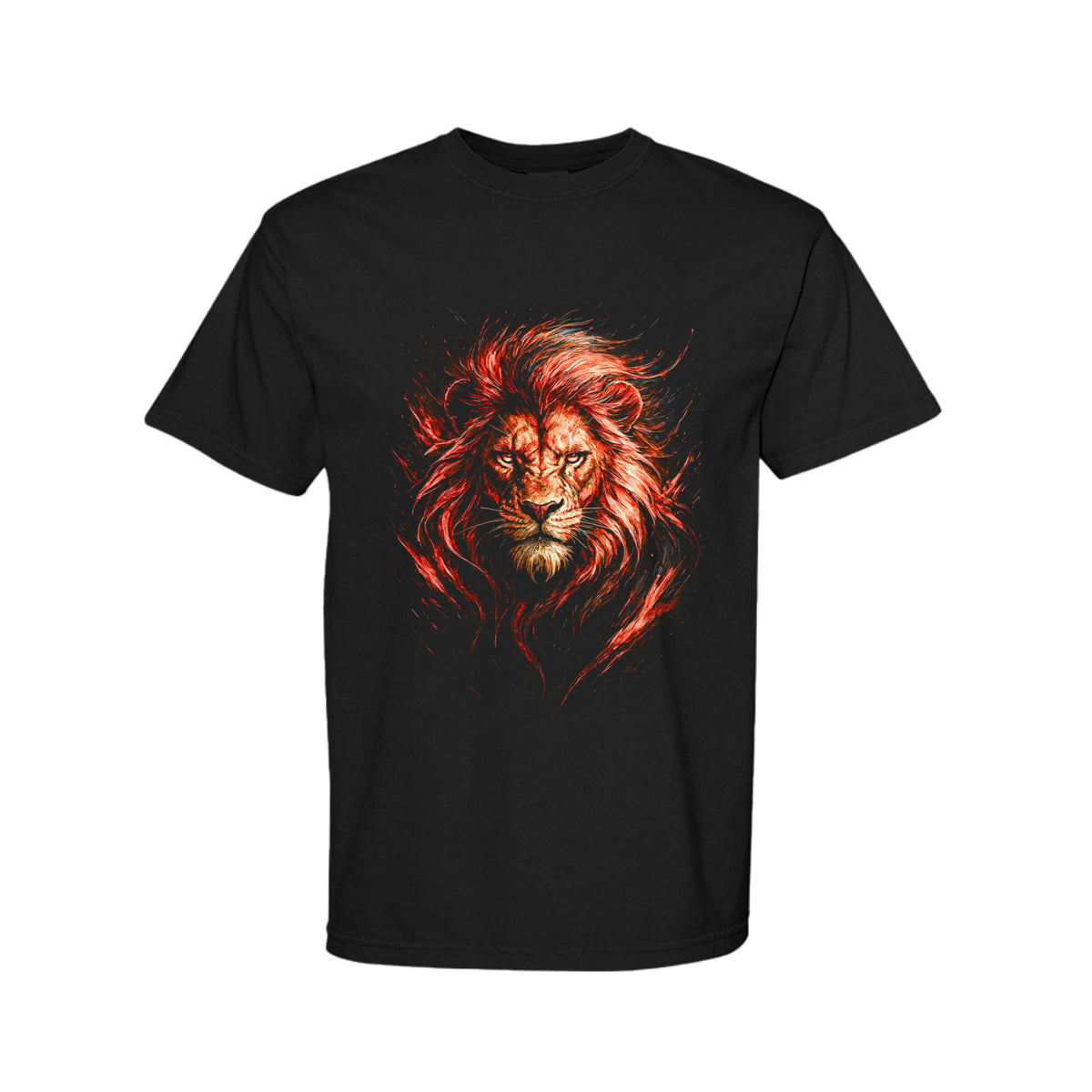 UNBROKEN lion graphic T-shirt in black featuring distressed red and orange lion artwork