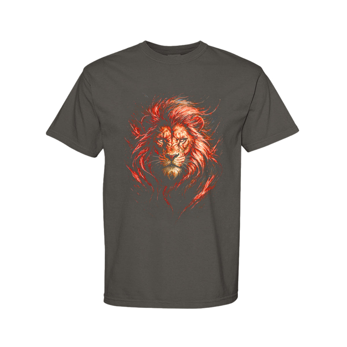 UNBROKEN lion graphic T-shirt in Pepper featuring distressed red and orange lion artwork