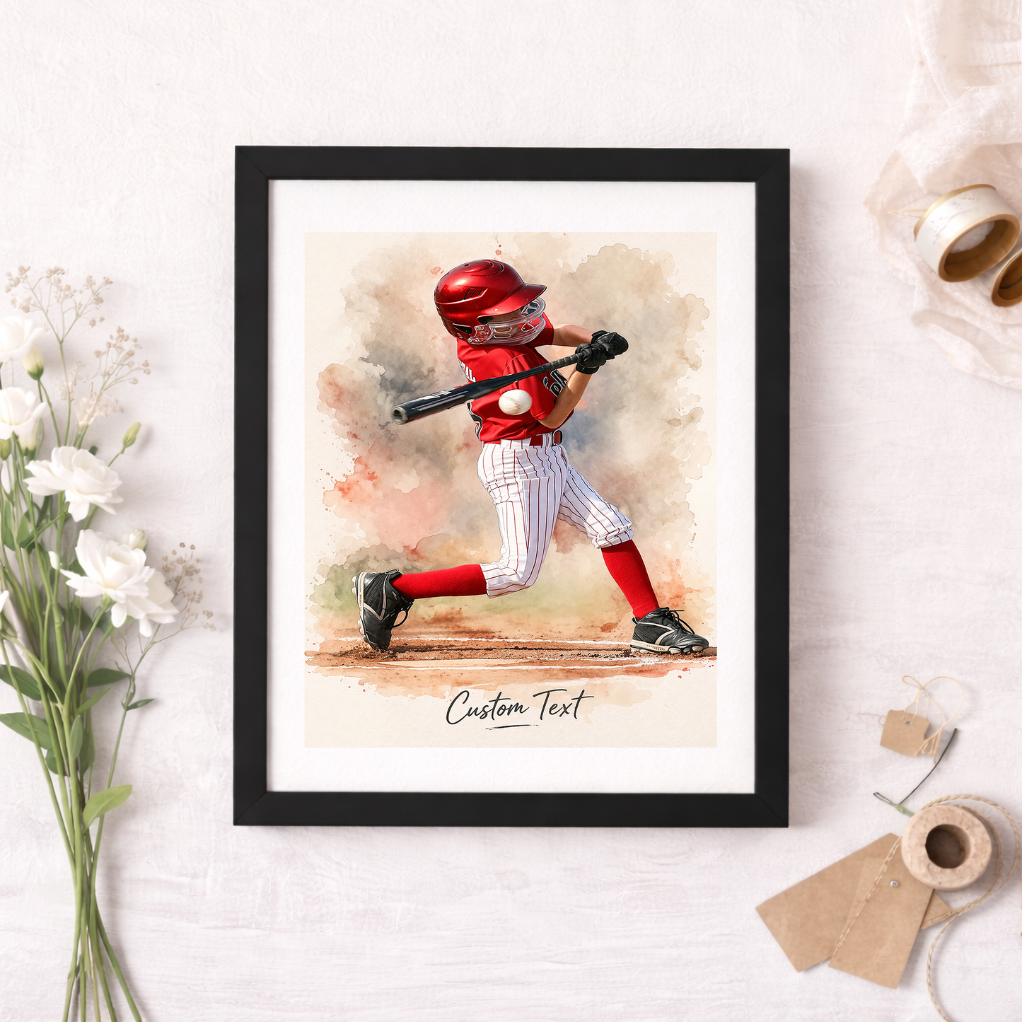 Custom Baseball Watercolor Portrait From Your Photo | Personalized Wall Art & Baseball Keepsake