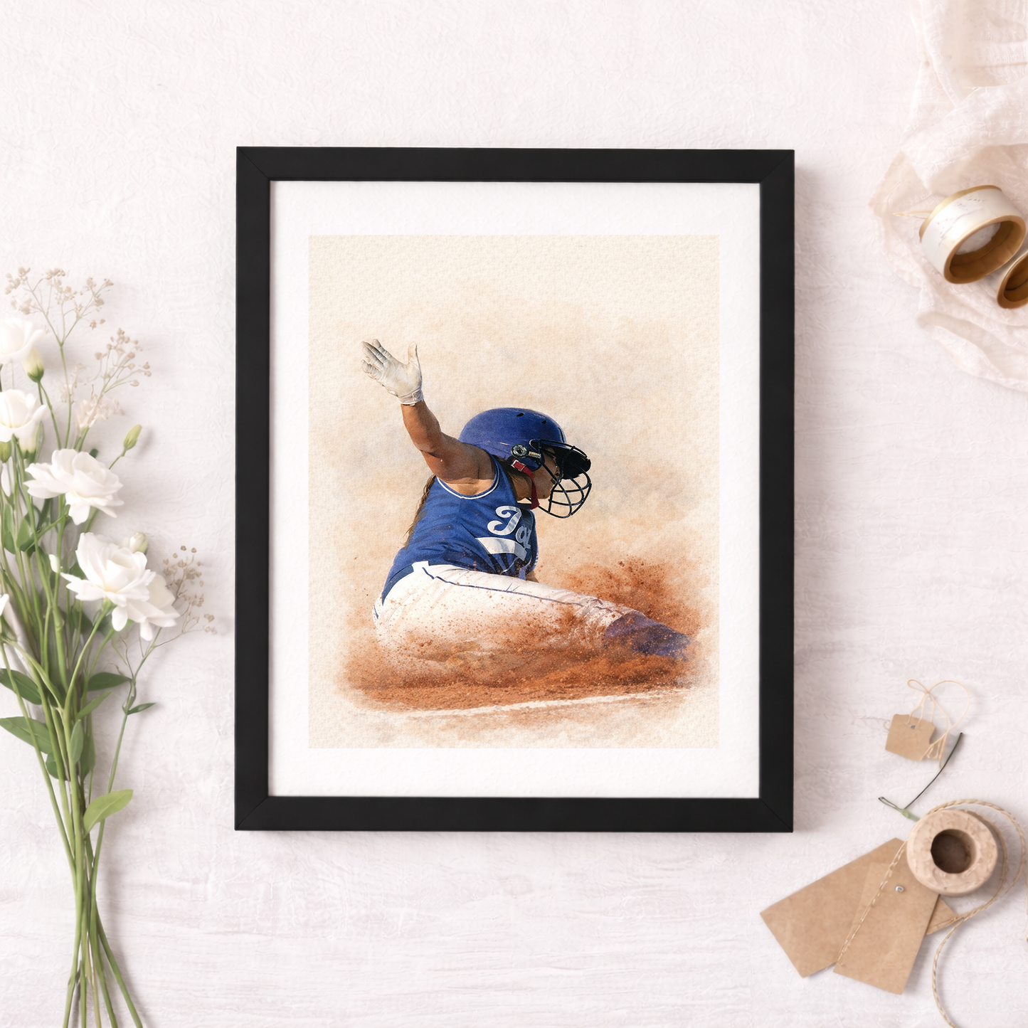 Custom Baseball Watercolor Portrait From Your Photo | Personalized Wall Art & Baseball Keepsake