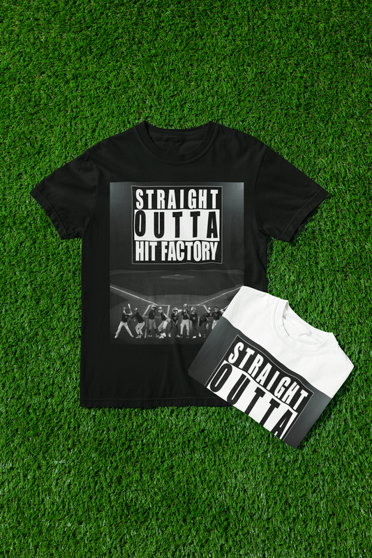 Custom team T-shirt with "Straight Outta" personalized sports team design, dark colorway mockup